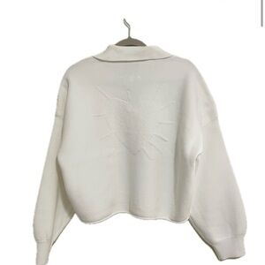 NWT 🤍 Kerri Rosenthal XOKR White Heart Back Polo Collared Sweater Size Large